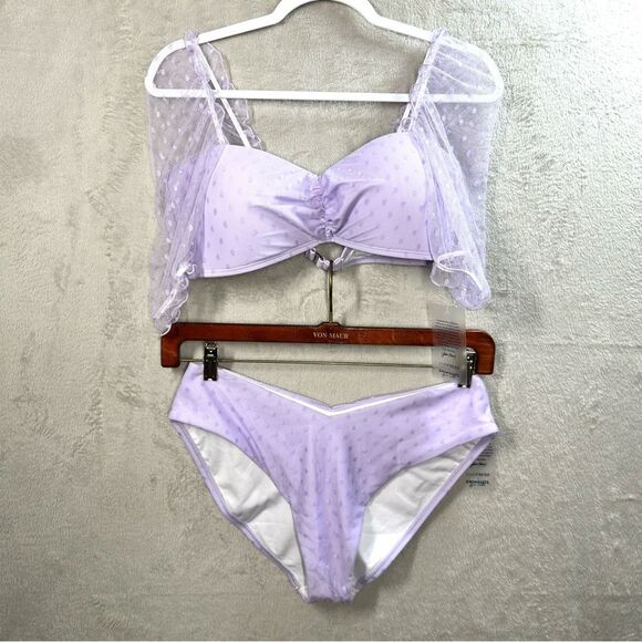 GabiFresh X Swimsuits for All Strapless Lavender Bikini Top Sz 12 D/DD Bottom 14 - Picture 1 of 12